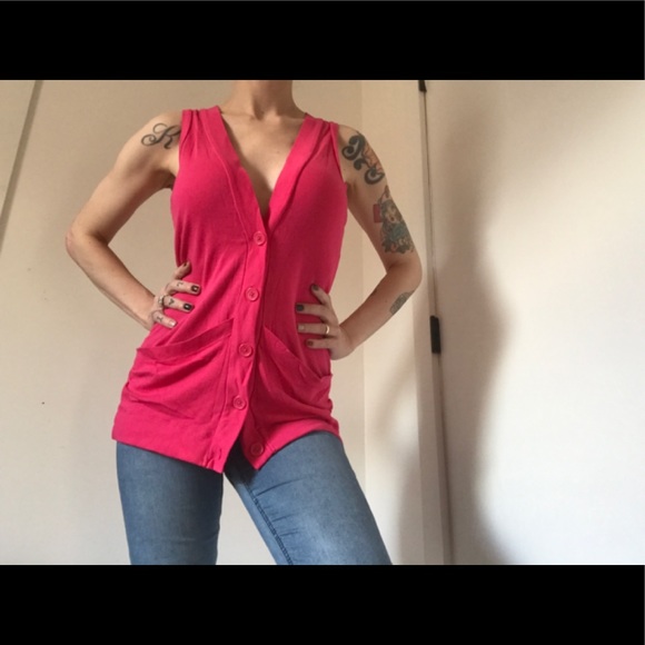 Express Tops - Express Button Down Hot Pink Cotton Vest